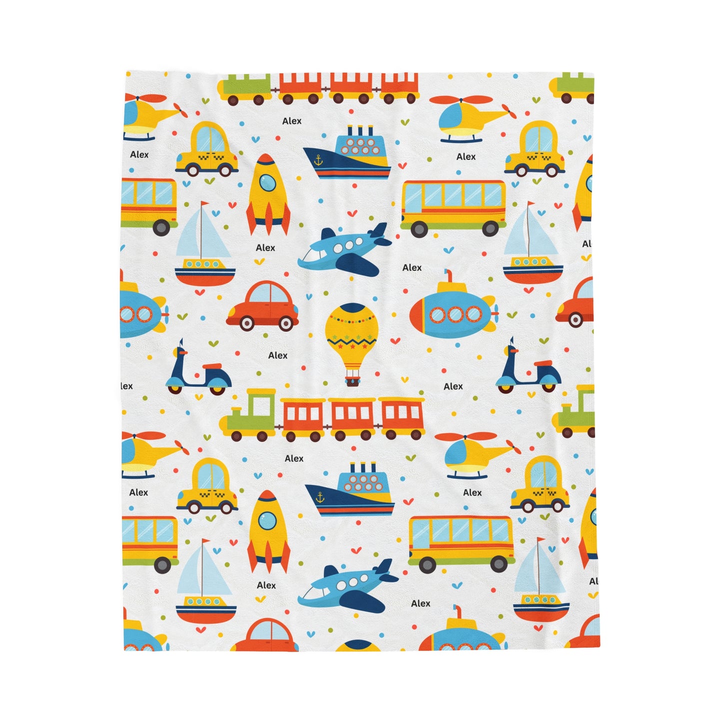 Personalized Velveteen Plush Kids' Blanket with Fun Transportation Design