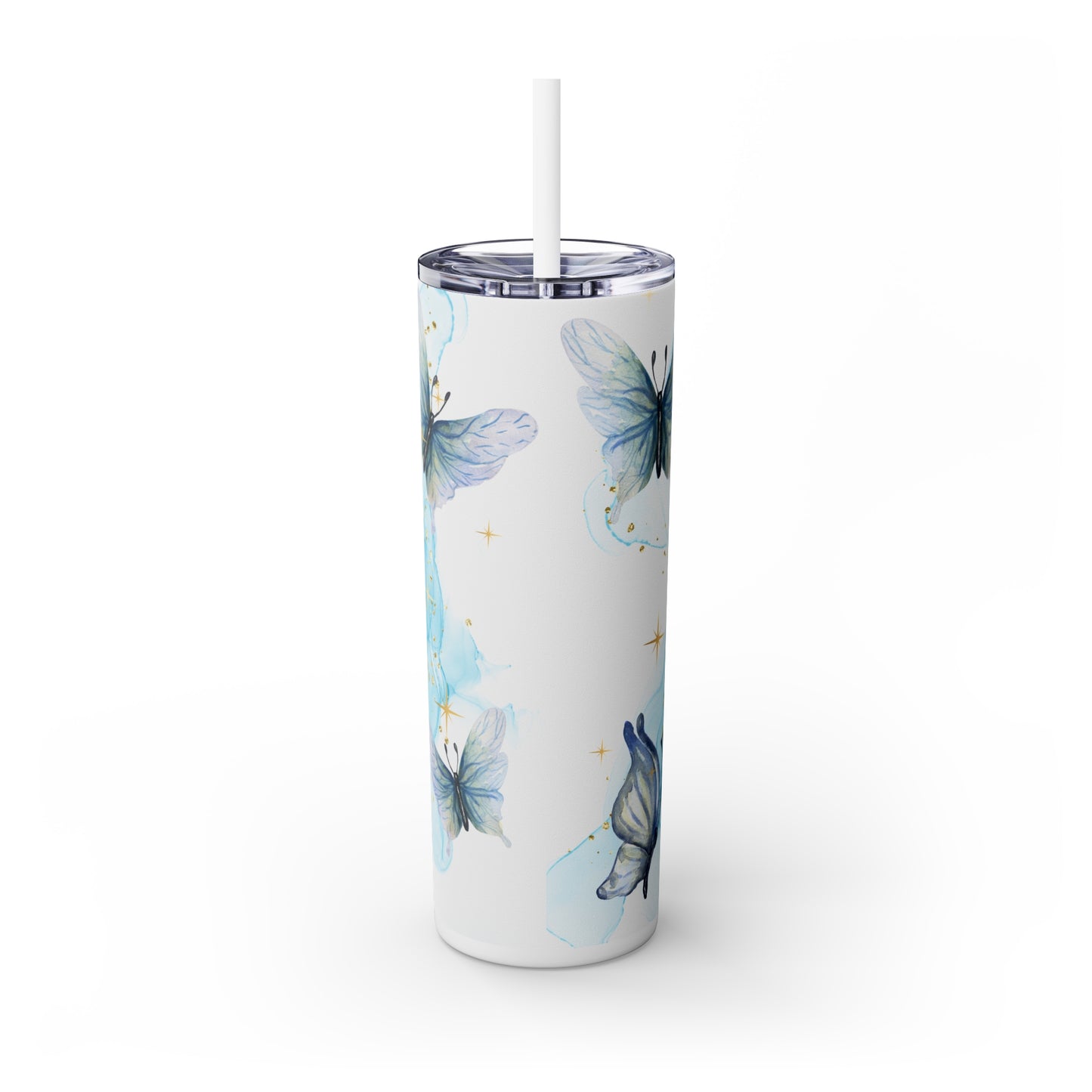 Pretty Butterfly Skinny Tumbler with Straw, 20oz