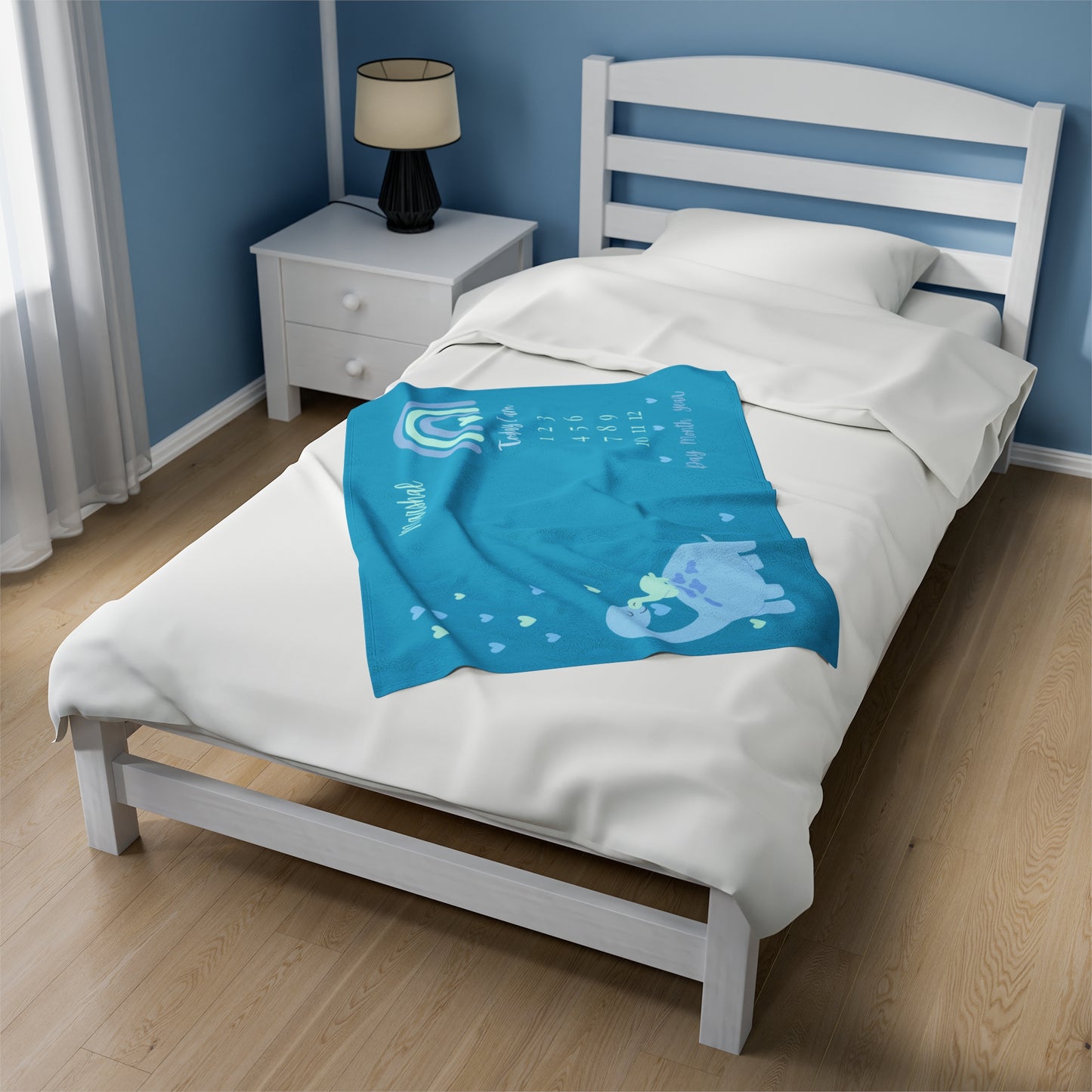 Personalized Dinosaur Velveteen Plush Blanket Turquoise