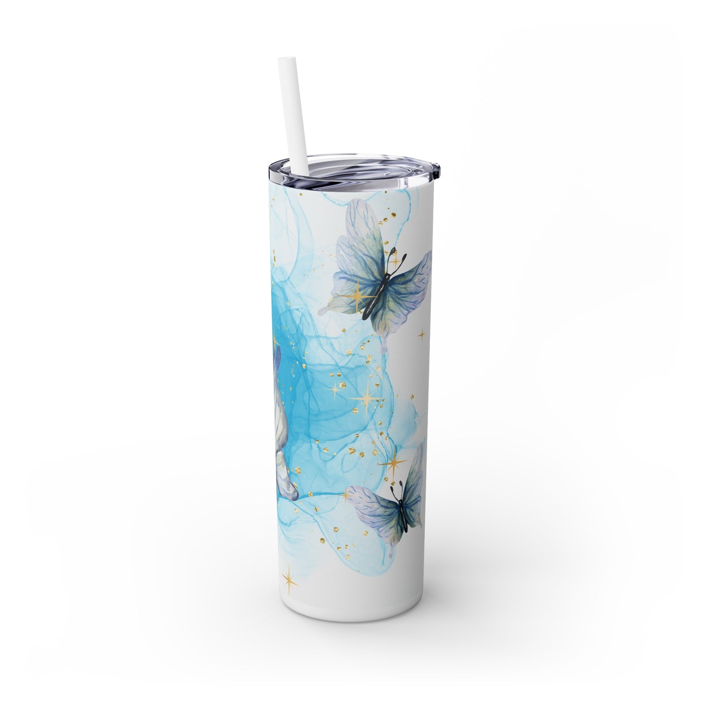 Pretty Butterfly Skinny Tumbler with Straw, 20oz