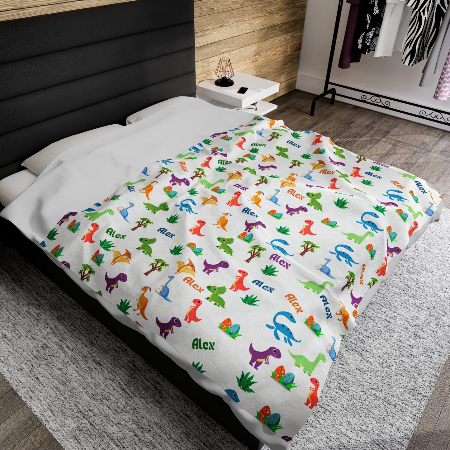 Personalized Dinosaur Velveteen Plush Blanket for Kids Alex