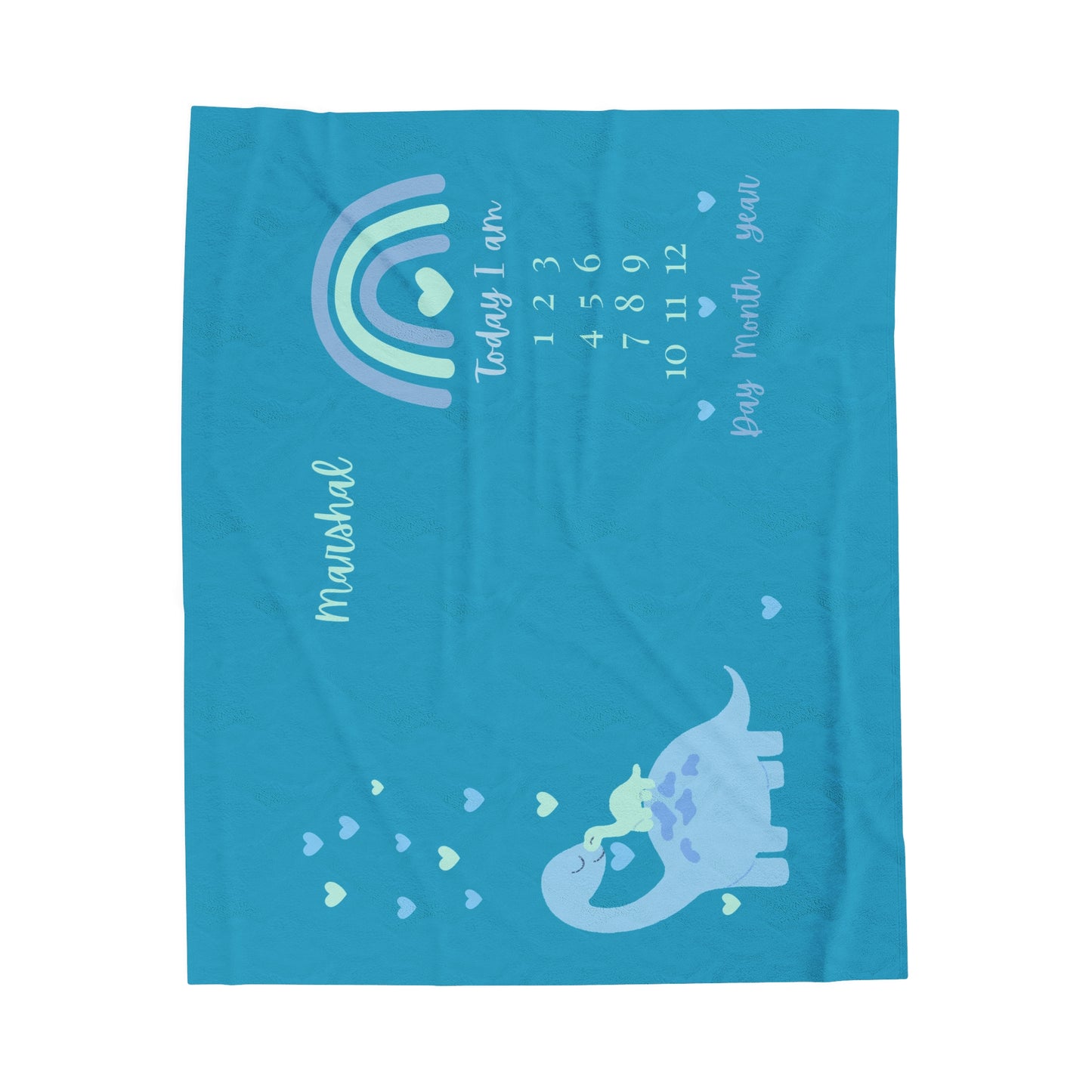 Personalized Dinosaur Velveteen Plush Blanket Turquoise