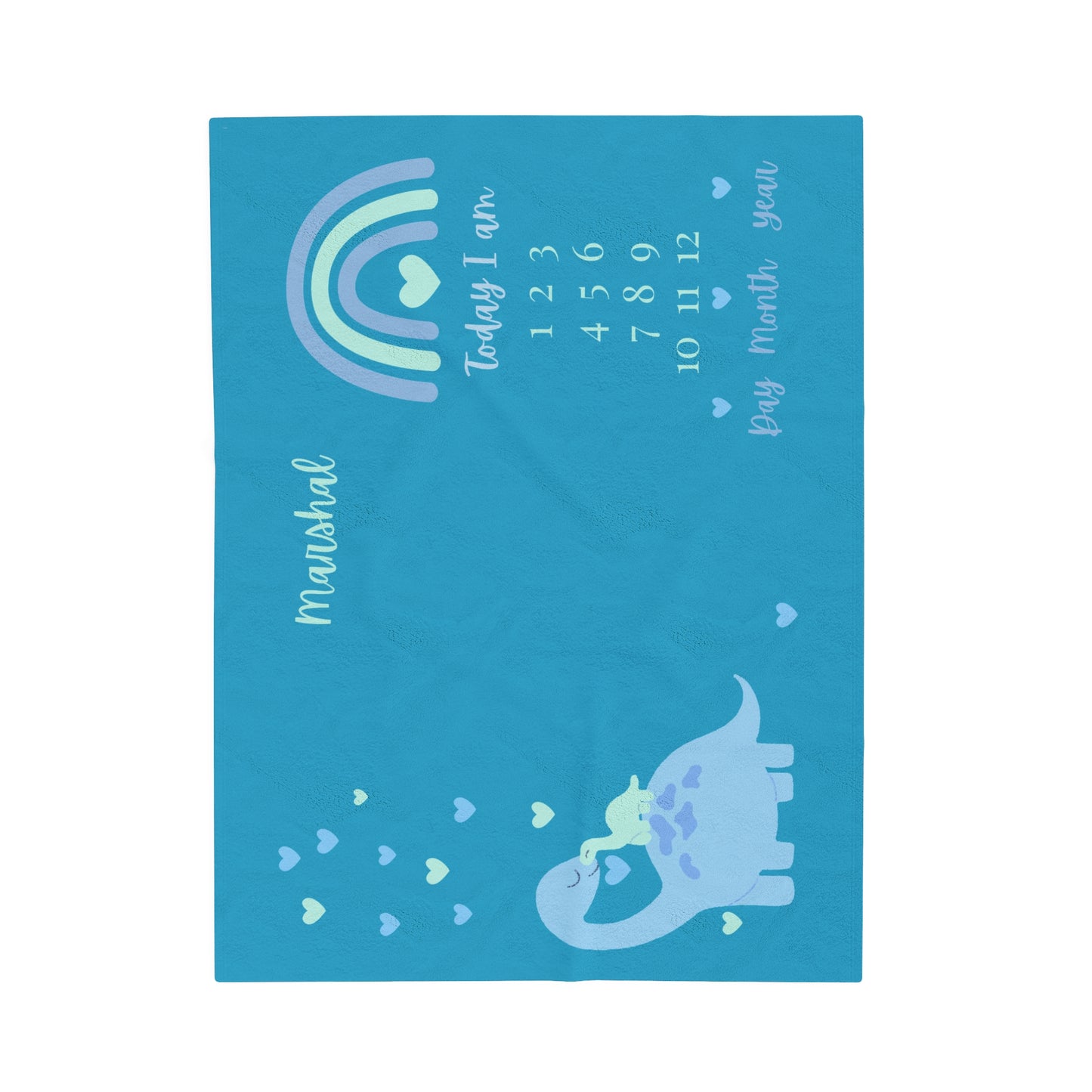 Personalized Dinosaur Velveteen Plush Blanket Turquoise