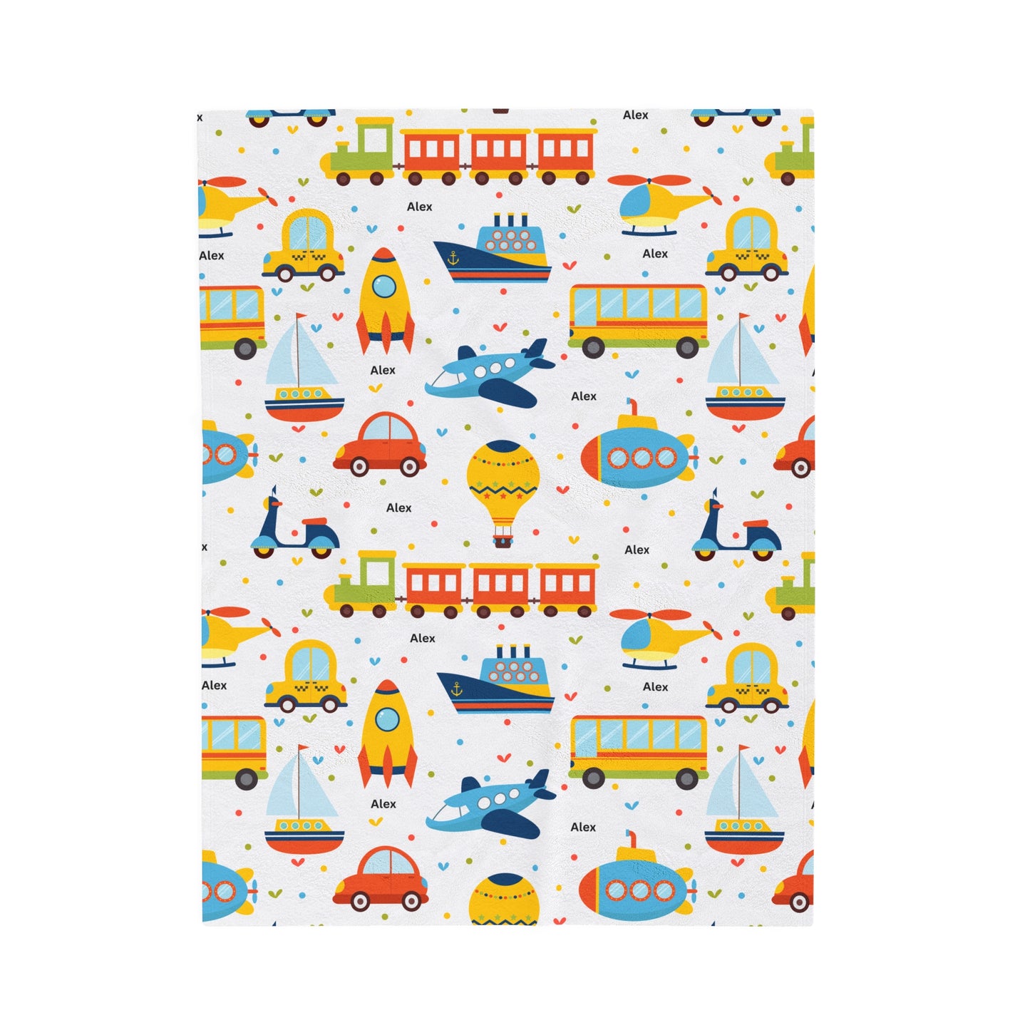 Personalized Velveteen Plush Kids' Blanket with Fun Transportation Design