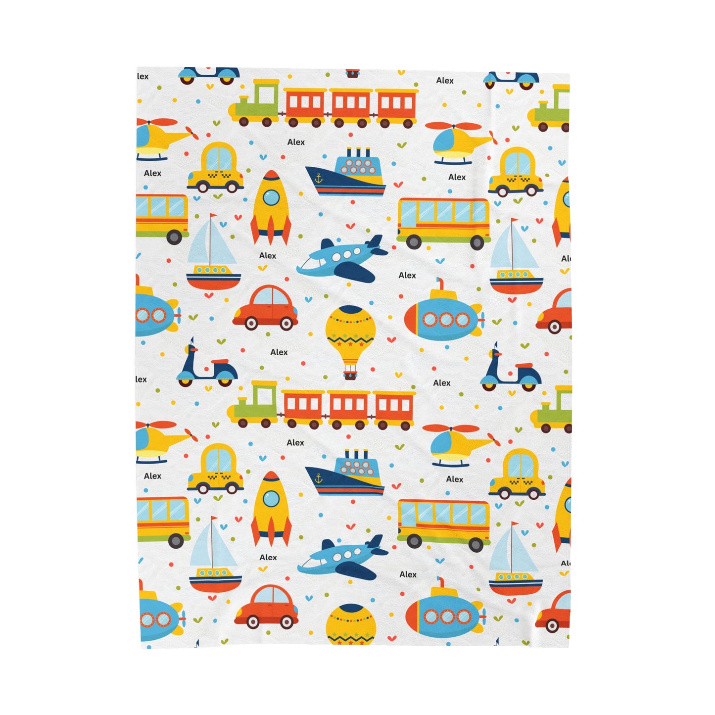 Personalized Velveteen Plush Kids' Blanket with Fun Transportation Design