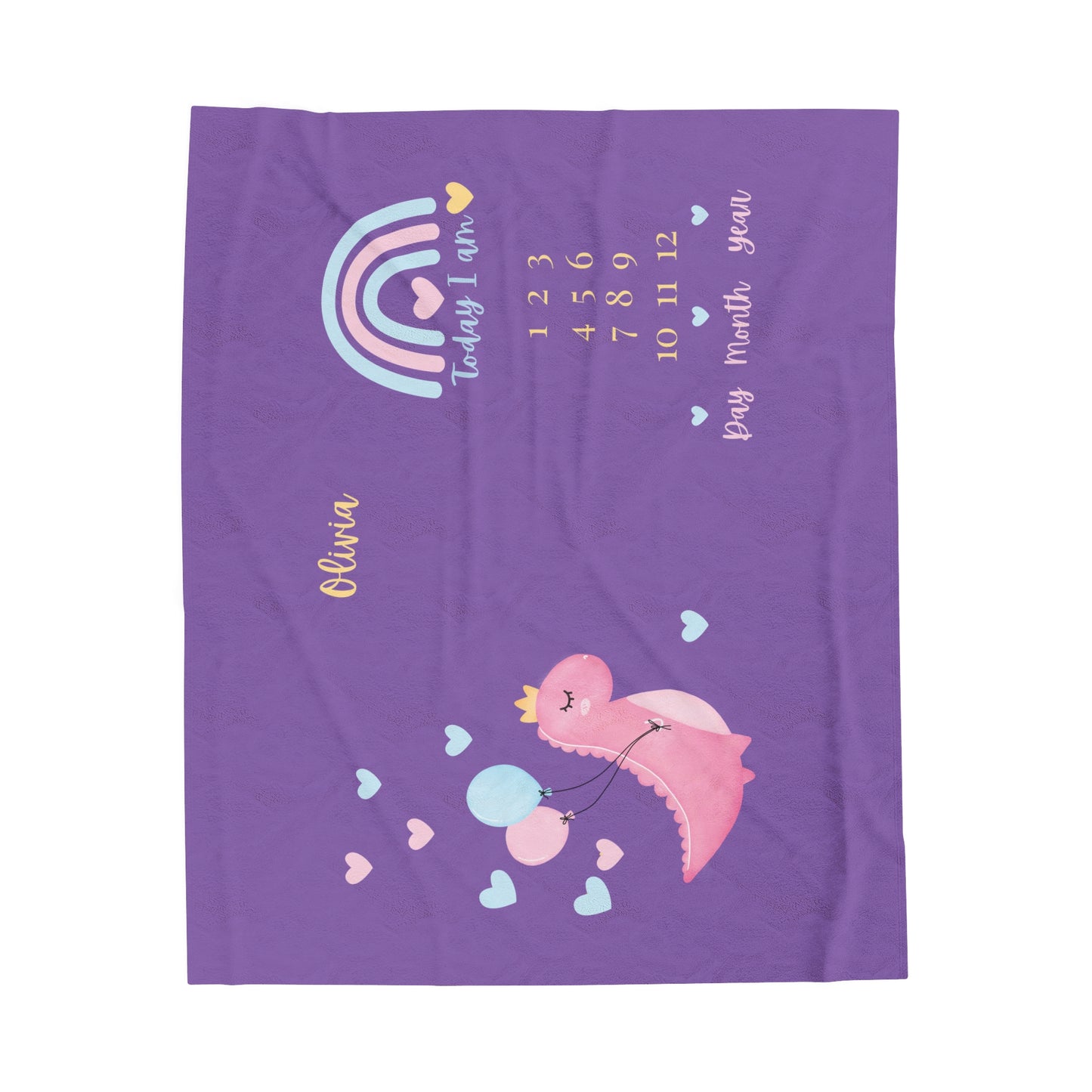 Personalized Dino2 Plush Blanket for Kids purple