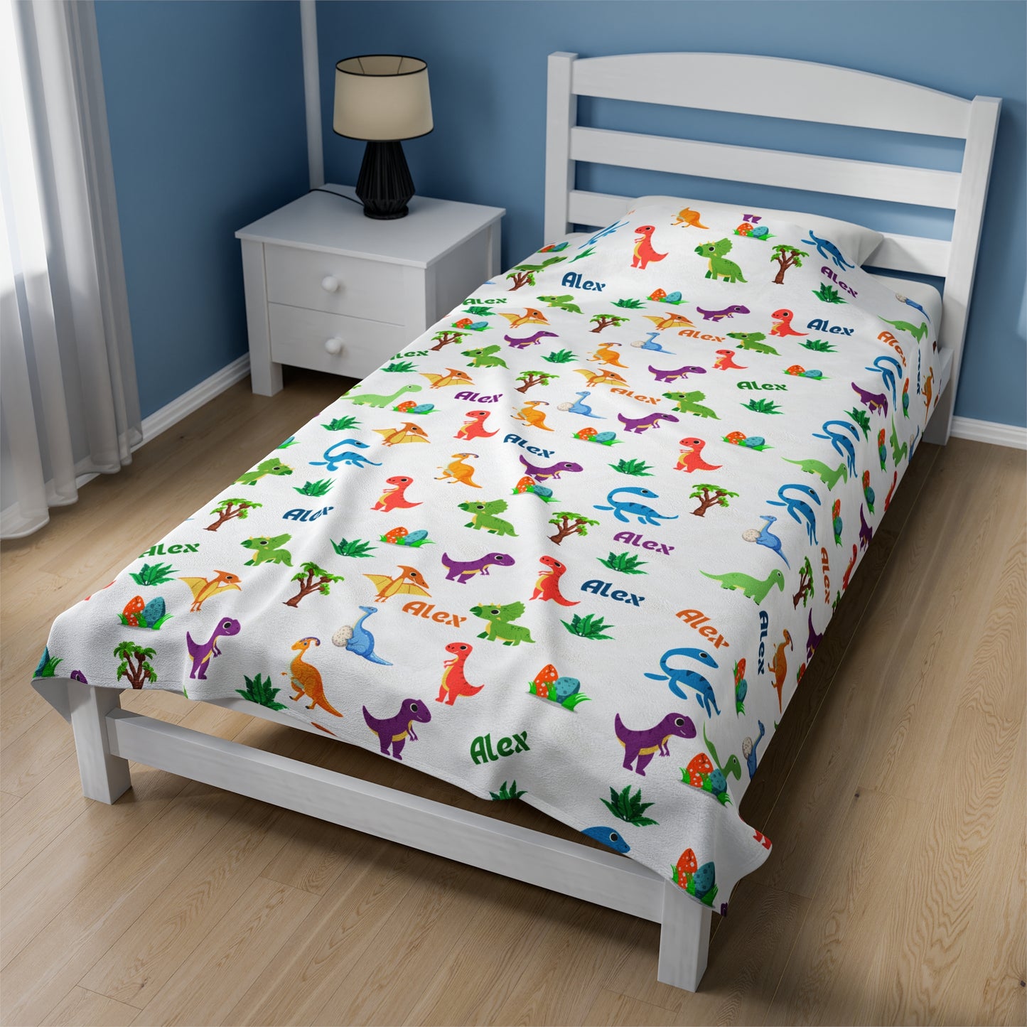 Personalized Dinosaur Velveteen Plush Blanket for Kids Alex