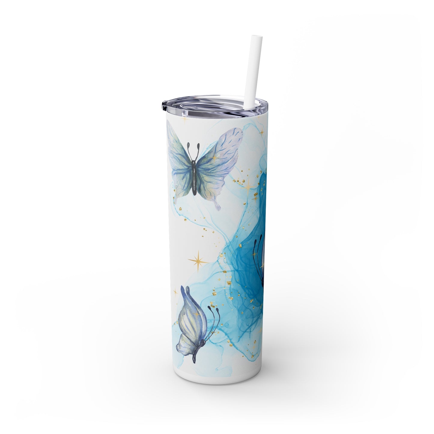 Pretty Butterfly Skinny Tumbler with Straw, 20oz