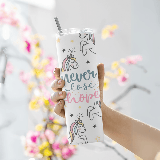 Cute Unicorn Skinny Tumbler with Straw, 20oz