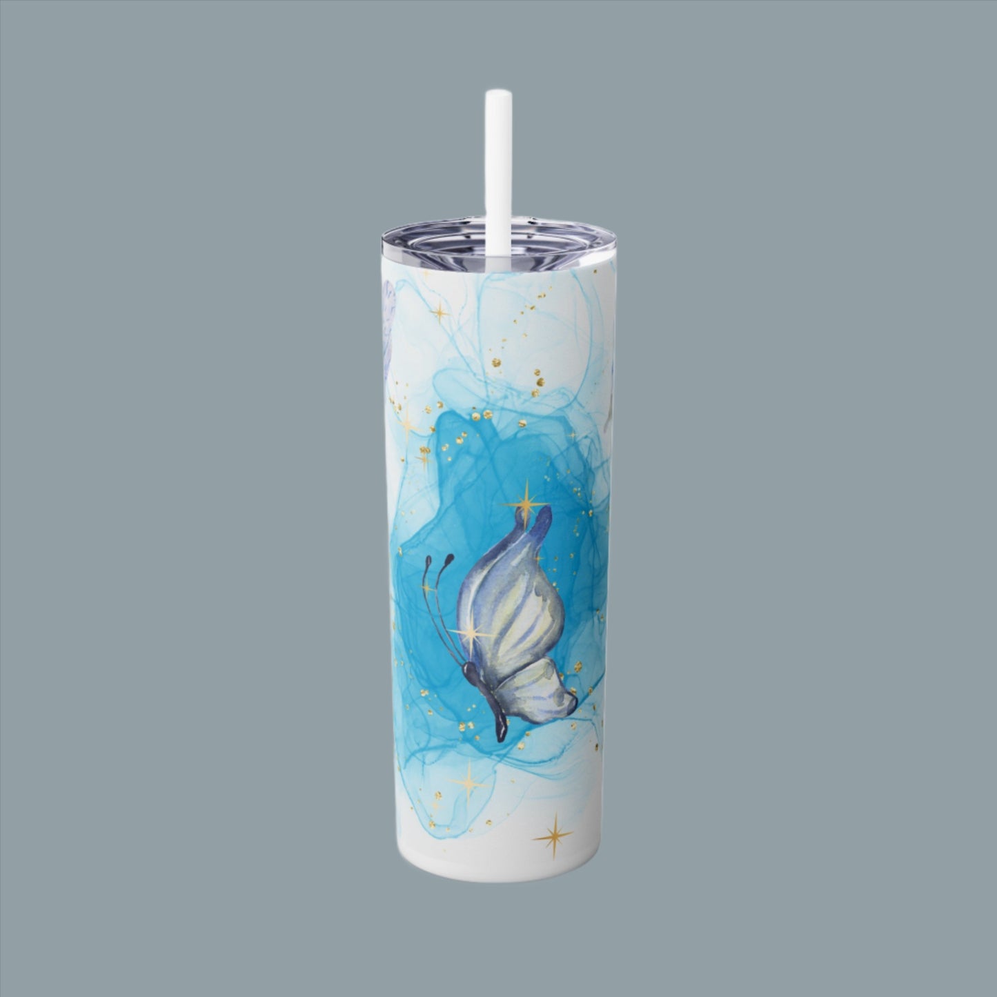 Pretty Butterfly Skinny Tumbler with Straw, 20oz