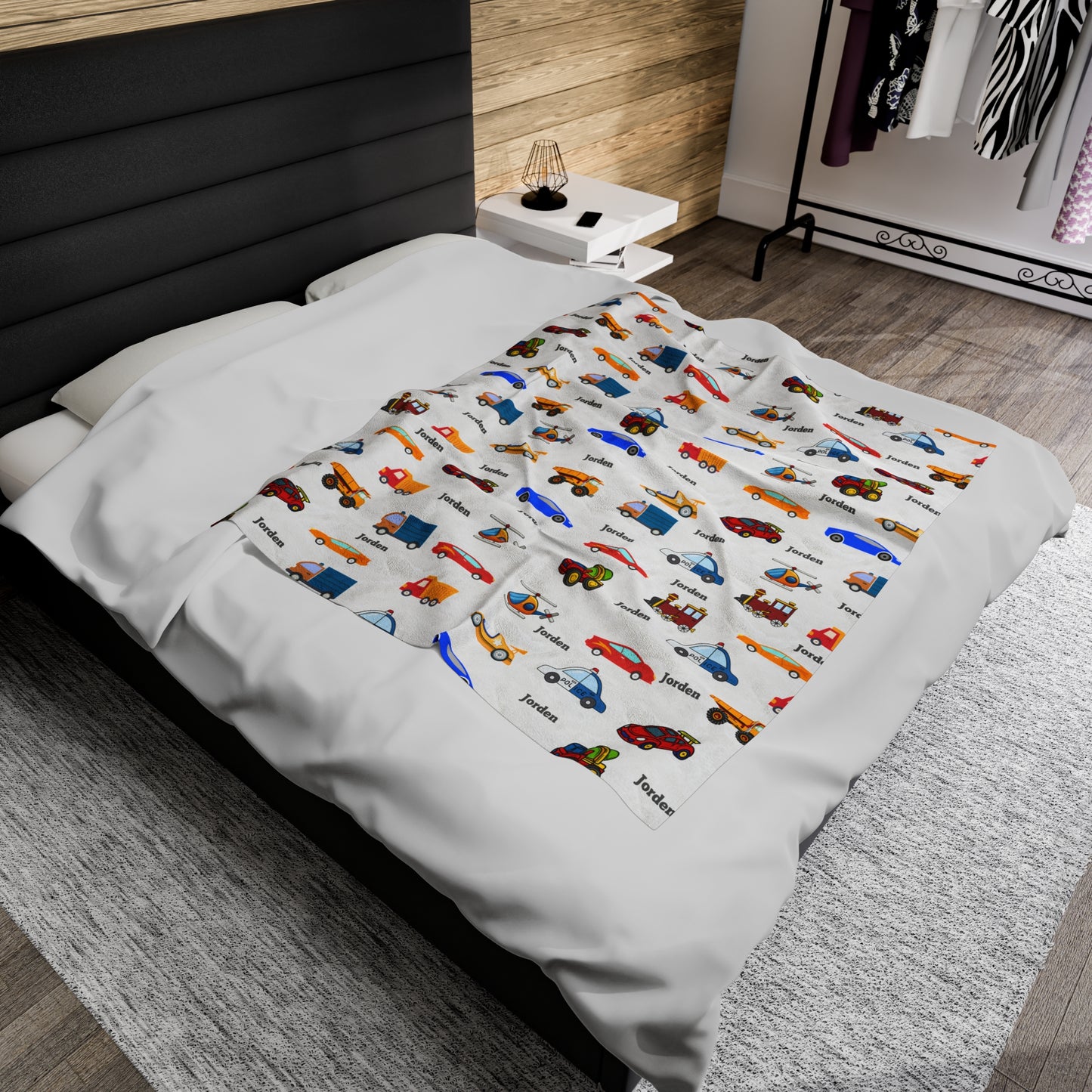 Personalized Car-Themed Velveteen Plush Blanket for Kids Jorden