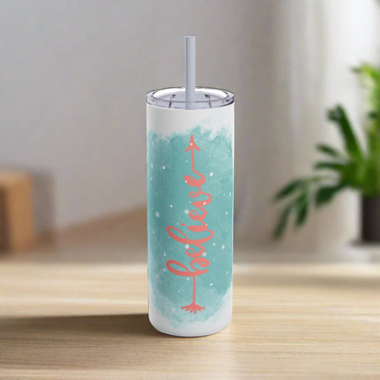 Believe Flowers Skinny Matte Tumbler, 20oz