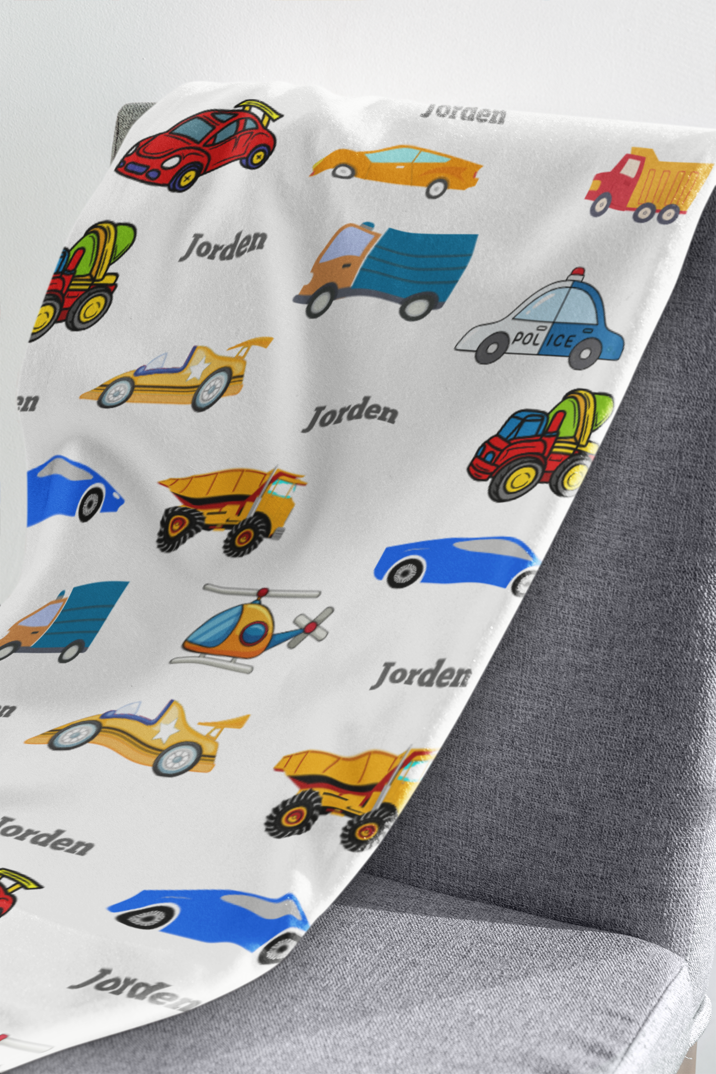 Personalized Car-Themed Velveteen Plush Blanket for Kids Jorden