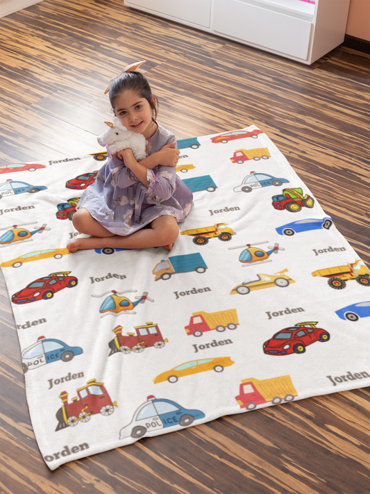 Personalized Car-Themed Velveteen Plush Blanket for Kids Jorden